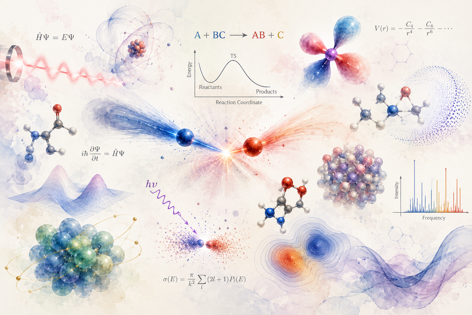 Artistic illustration of atomic, molecular and chemical physics